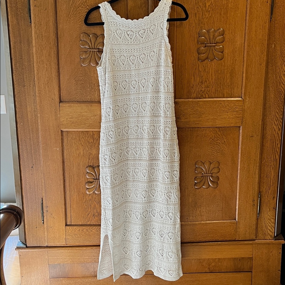 💥HP💥Womens LC Lauren Conrad Pointelle Tank Sweater Dress – Large – Cream Crochet - Picture 10 of 13